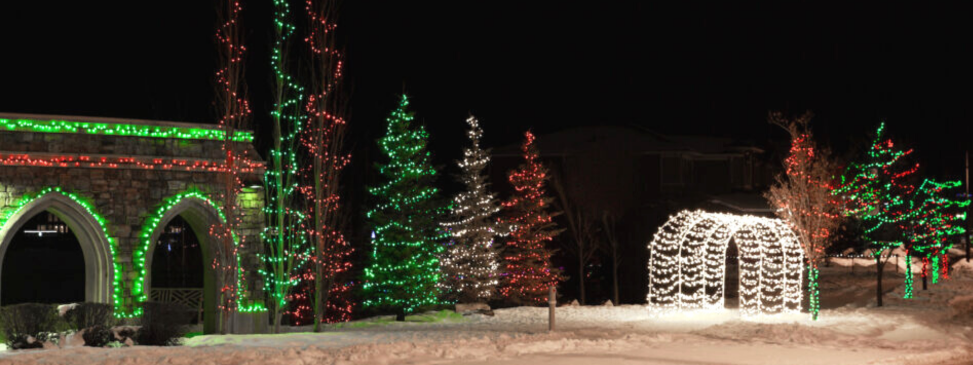 Christmas light display in Legacy community